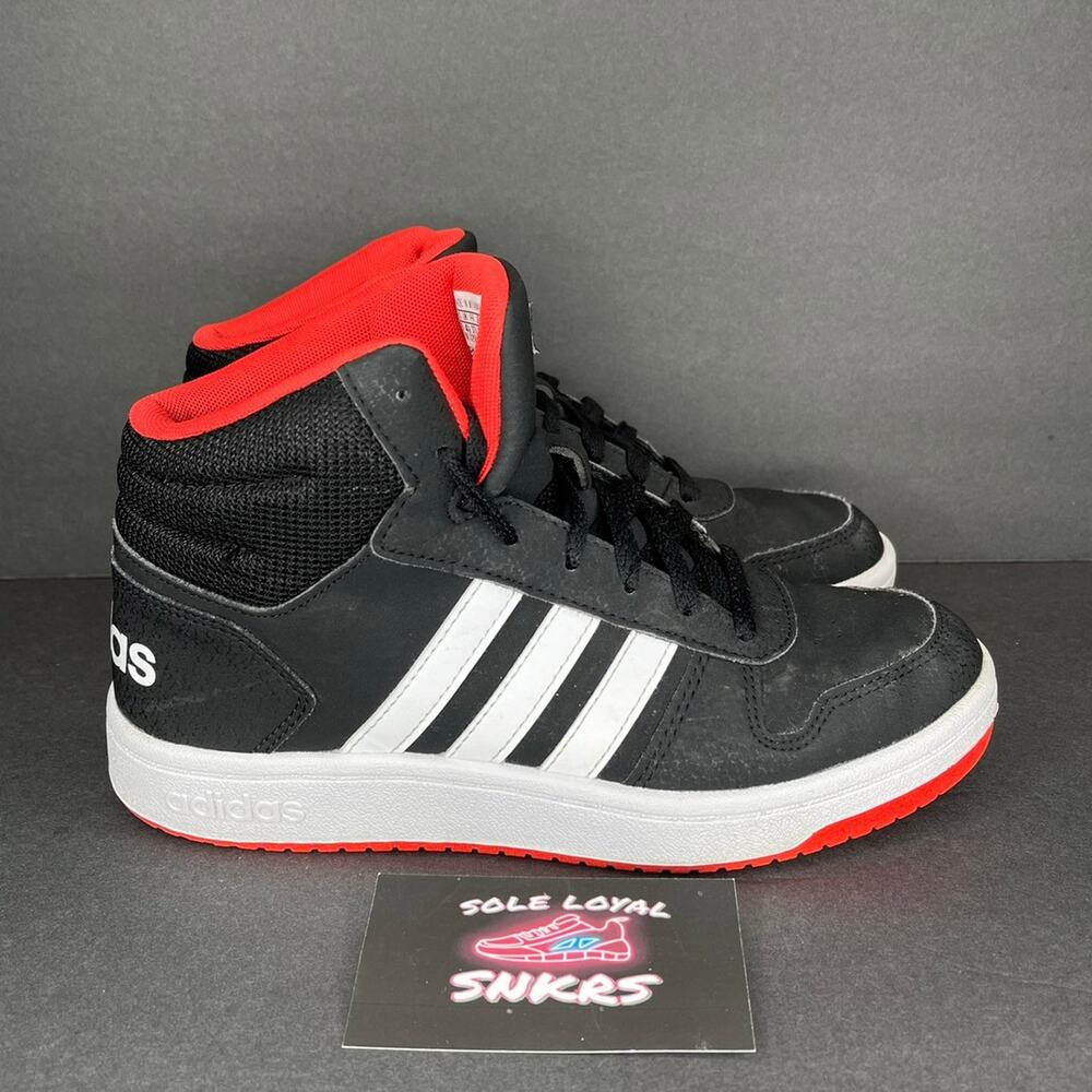 Boys Adidas Hoops 2.0 B75743 Black Running‎ Shoes Sneakers Size 5